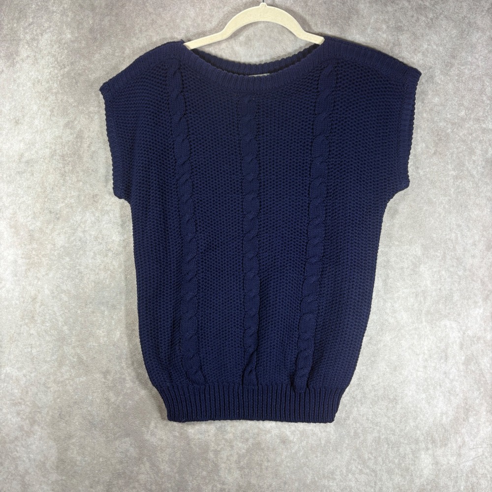 Vintage Joyce Sweater Vest Womens XL Navy Blue Cable Knit Sleeveless Grandmacore
